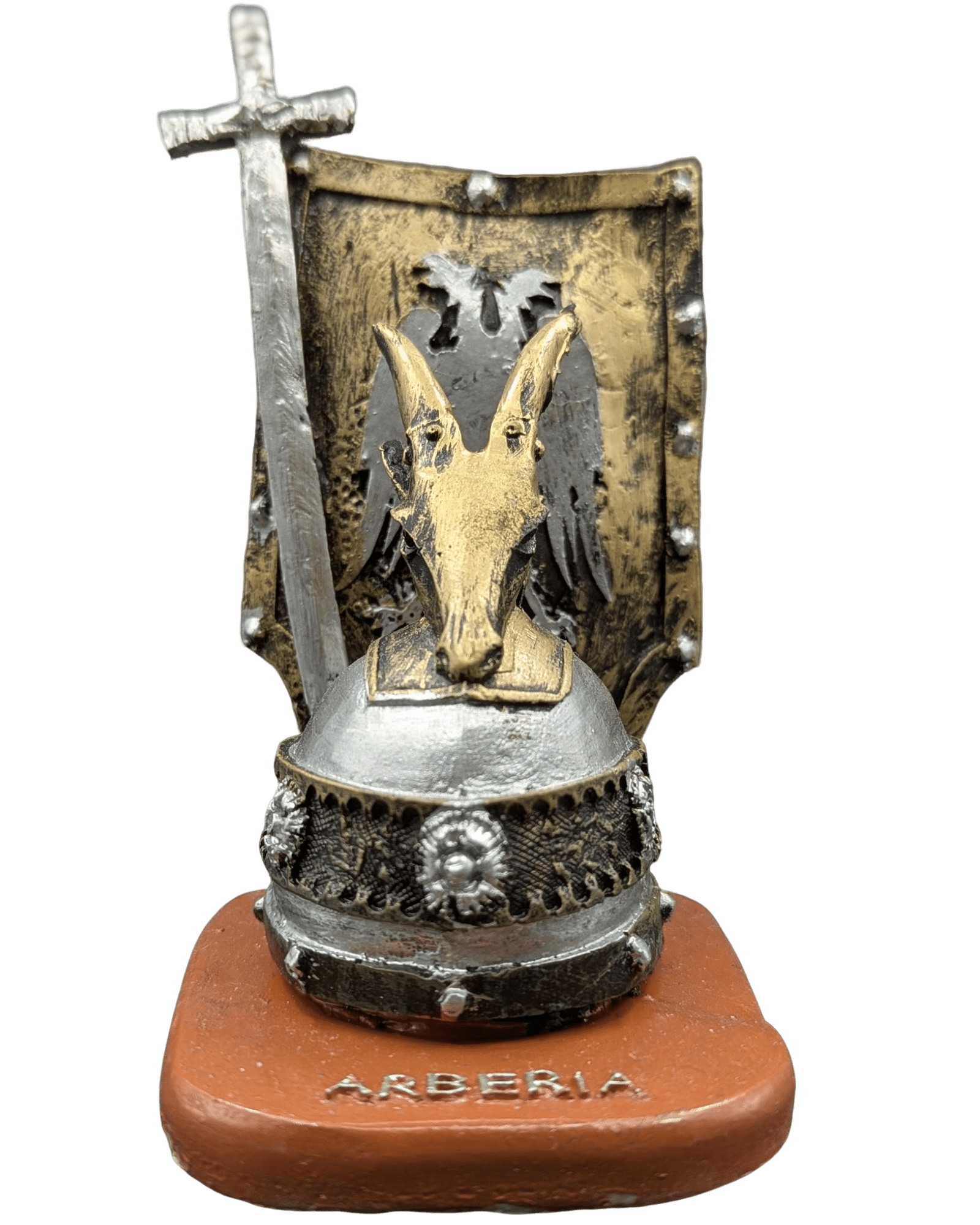 Made in Albania Buste Gold Helm, Schild & Schwert - Skanderbeg Dekoration